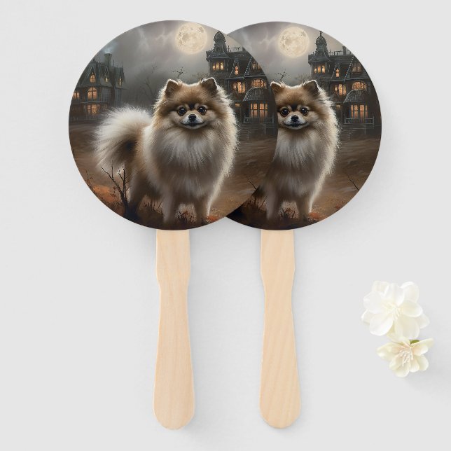 Pomeranian Halloween Scary Hand Fan (Front and Back)