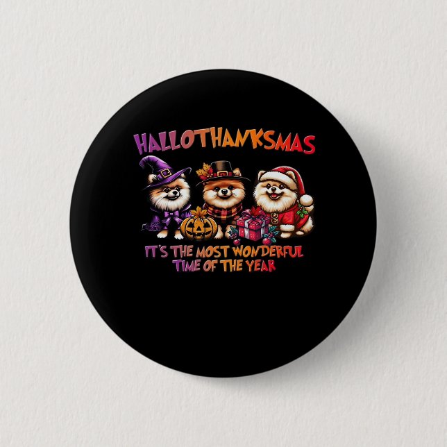 Pomeranian Halloween Thanksgiving Christmas Classi 2 Inch Round Button (Front)