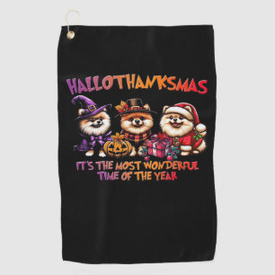 Pomeranian Halloween Thanksgiving Christmas Classi Golf Towel