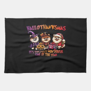 Pomeranian Halloween Thanksgiving Christmas Classi Kitchen Towel