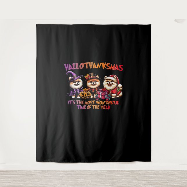 Pomeranian Halloween Thanksgiving Christmas Classi Tapestry (Front)