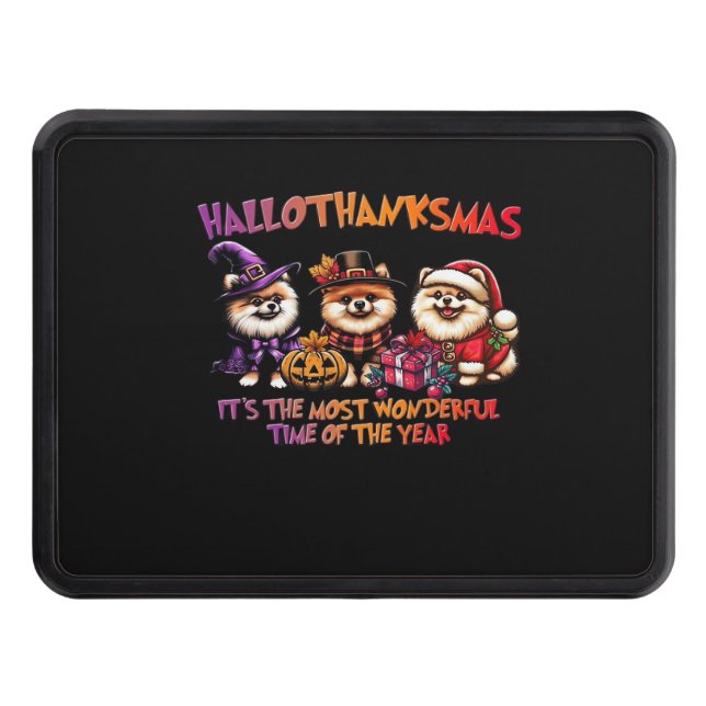 Pomeranian Halloween Thanksgiving Christmas Classi Trailer Hitch Cover (Front)