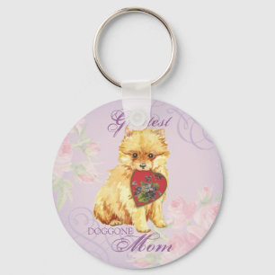 Pomeranian Heart Mom Keychain