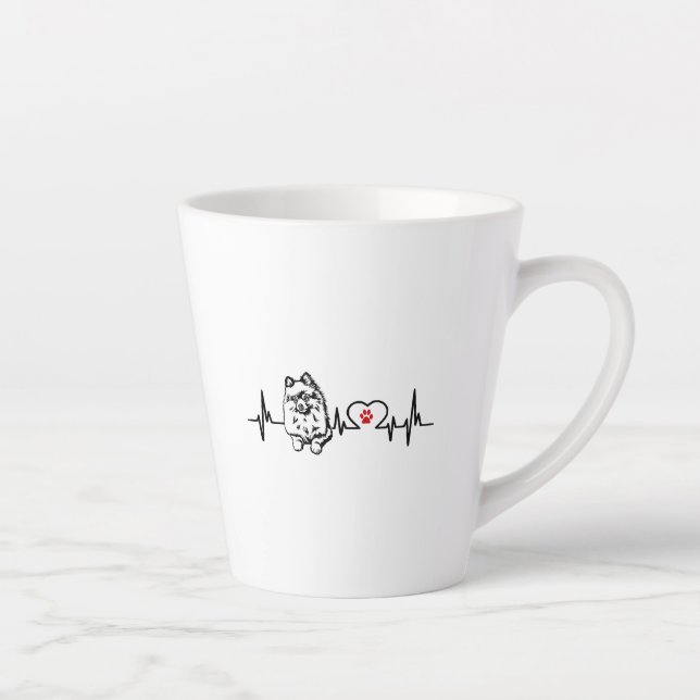 Pomeranian heartbeat ekg heart line  latte mug (Right)