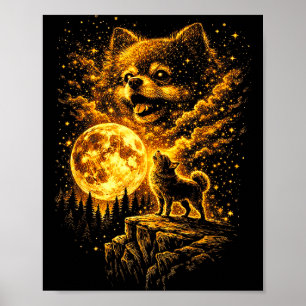 Pomeranian howling to the moon vintage 90s funny poster