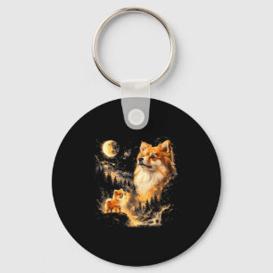 Pomeranian howling to the moon vintage 90s retro keychain
