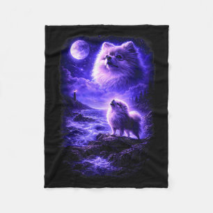 Pomeranian Howling to The Moon Vintage Dog Fleece Blanket