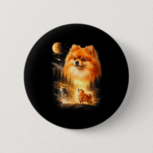 Pomeranian howling to the moon vintage mystical do 2 inch round button