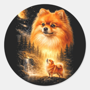 Pomeranian Howling To The Moon Vintage Mystical Do Classic Round Sticker