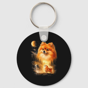 Pomeranian howling to the moon vintage mystical do keychain