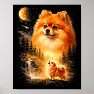 Pomeranian howling to the moon vintage mystical do poster