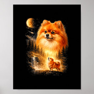 Pomeranian Howling To The Moon Vintage Mystical Do Poster