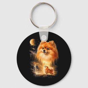 Pomeranian Howling to The Moon Vintage Mystical Keychain