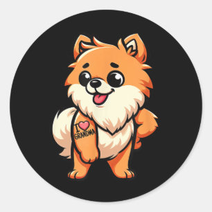Pomeranian I Love Grandma Funny Dog Tattoo Classic Round Sticker