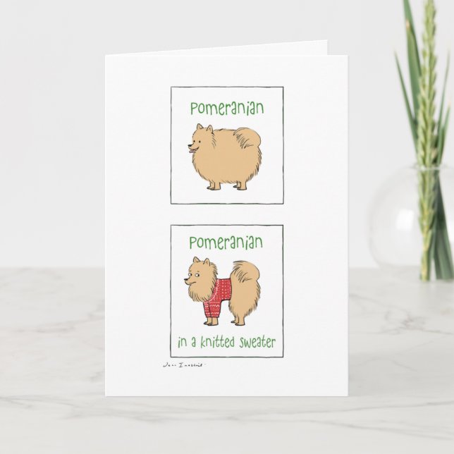 Pomeranian in a Knitted Sweater | Funny Christmas Holiday Card (Front)