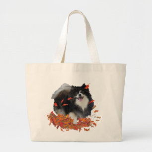 Pomeranian in Autumn Large Tote Bag