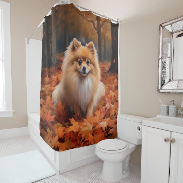 Pomeranian in Autumn Leaves Fall Inspire  (In Situ)