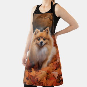 Pomeranian in Autumn Leaves Fall Inspire Apron