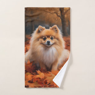 Pomeranian in Autumn Leaves Fall Inspire Bath Towel Set