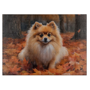Pomeranian in Autumn Leaves Fall Inspire  Cutting Board