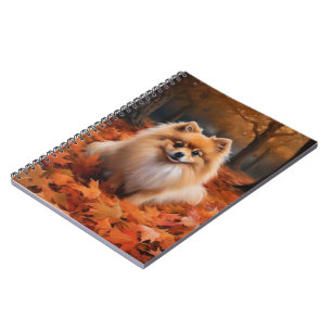Pomeranian in Autumn Leaves Fall Inspire  Notebook