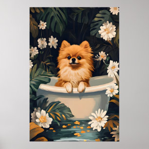 Pomeranian In Bathtub Poster, Funny Dog Poster