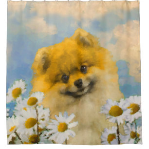 Pomeranian in Daisies Painting - Original Dog Art