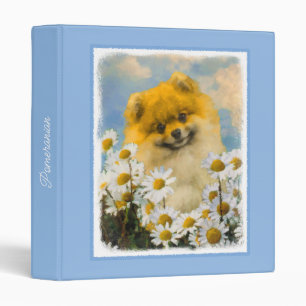 Pomeranian in Daisies Painting - Original Dog Art  Binder