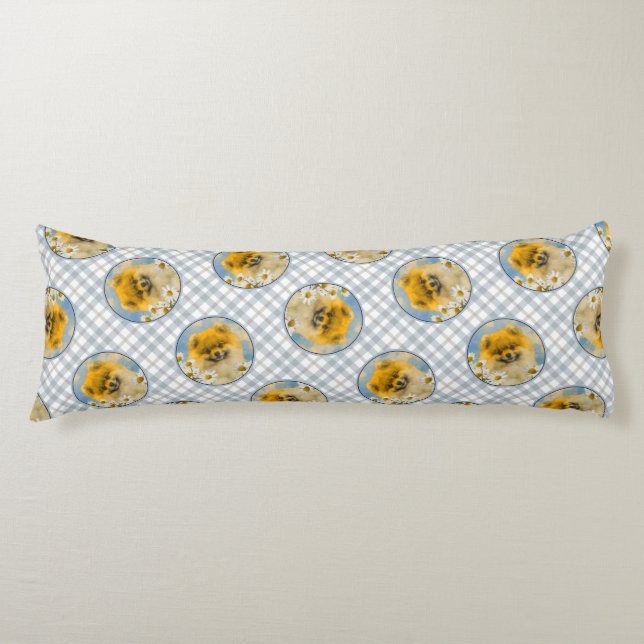 Pomeranian in Daisies Painting Original Dog Art Body Pillow (Front)