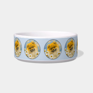 Pomeranian in Daisies Painting - Original Dog Art Bowl