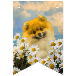 Pomeranian in Daisies Painting - Original Dog Art Bunting Flags