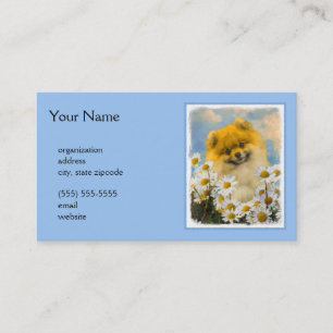 Pomeranian in Daisies Painting - Original Dog Art Business Card