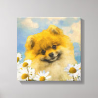 Pomeranian in Daisies Painting - Original Dog Art