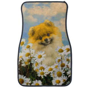 Pomeranian in Daisies Painting - Original Dog Art Car Mat