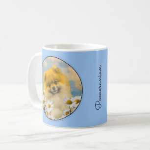 Pomeranian in Daisies Painting - Original Dog Art Coffee Mug