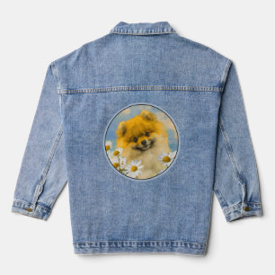 Pomeranian in Daisies Painting - Original Dog Art Denim Jacket