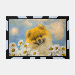 Pomeranian in Daisies Painting - Original Dog Art Doormat