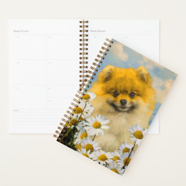Pomeranian in Daisies Painting - Original Dog Art Planner (Display)