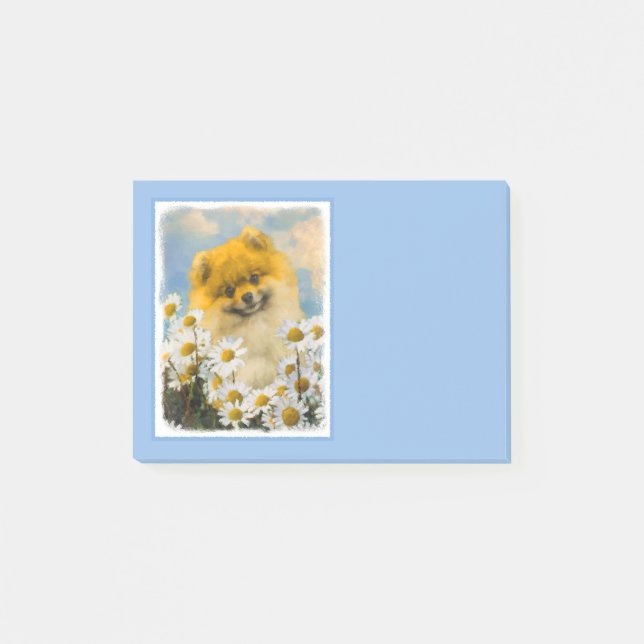 Pomeranian in Daisies Painting - Original Dog Art Post-it Notes (Front)