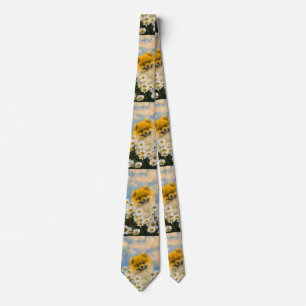 Pomeranian in Daisies Painting - Original Dog Art Tie