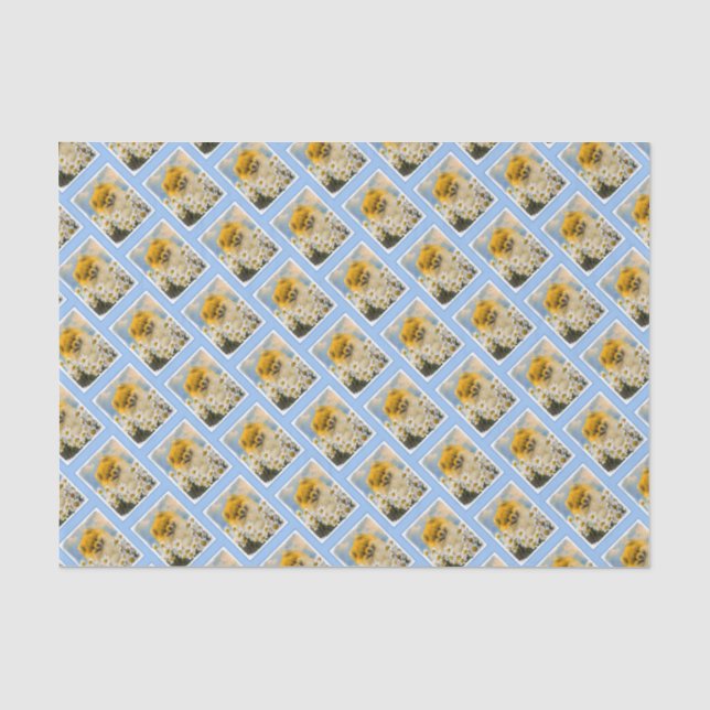Pomeranian in Daisies Painting - Original Dog Art Tissue Paper (Front)