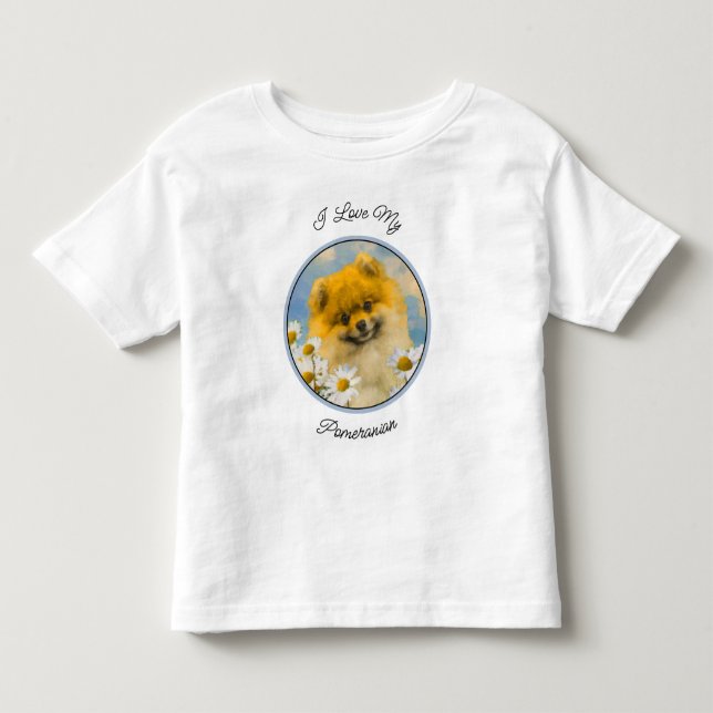Pomeranian in Daisies Painting - Original Dog Art Toddler T-shirt (Front)