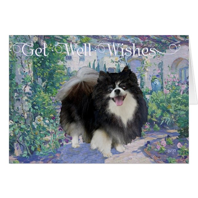 Pomeranian in Flower Garden (Front Horizontal)