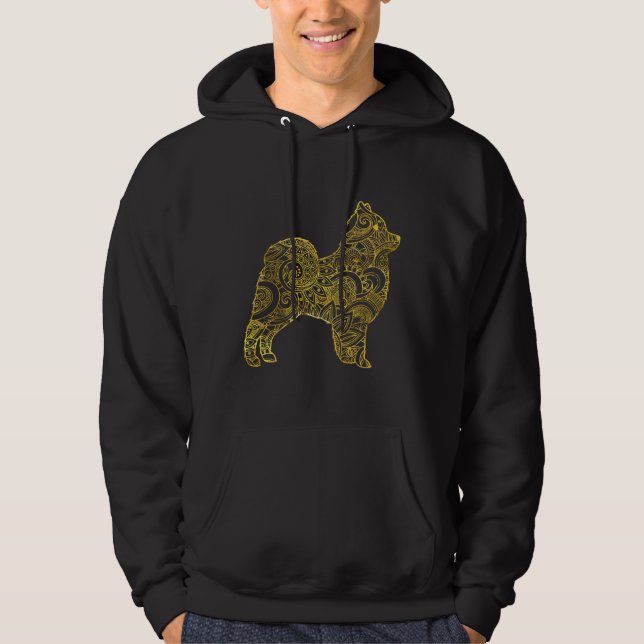 Pomeranian In Gold Decorative Pattern Hoodie (Front)