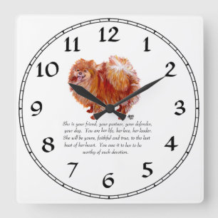Pomeranian Keepsake Female Square Wall Clock