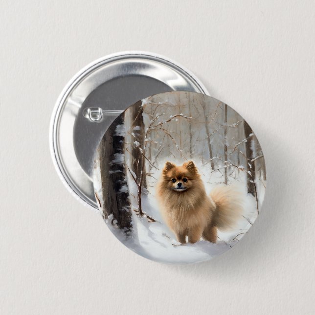 Pomeranian Let It Snow Christmas 2 Inch Round Button (Front & Back)