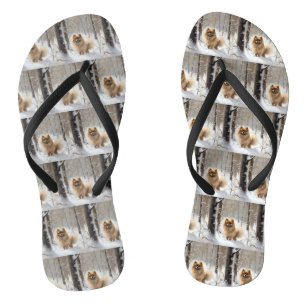 Pomeranian Let It Snow Christmas Flip Flops