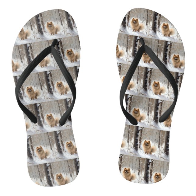 Pomeranian Let It Snow Christmas Flip Flops (Footbed)