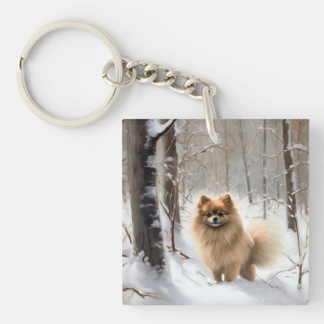 Pomeranian Let It Snow Christmas Keychain (Front)