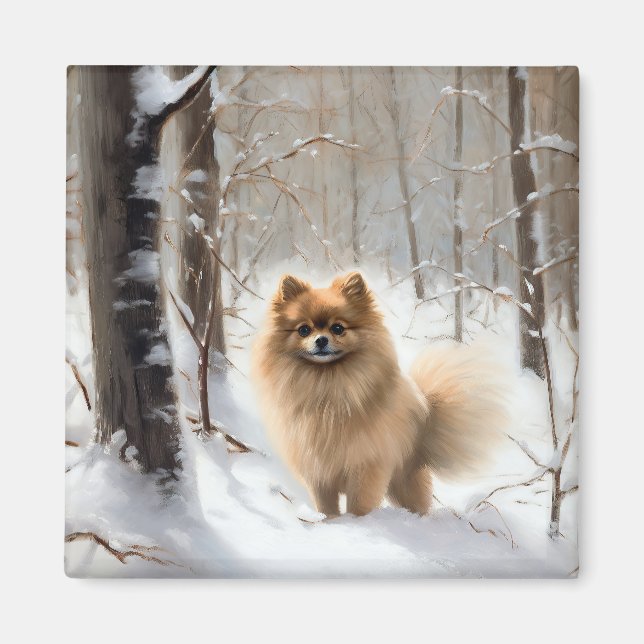Pomeranian Let It Snow Christmas Magnet (Front)